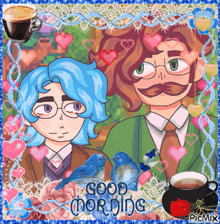 a picture of a man and a boy with the words good morning