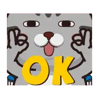 a cartoon cat is giving a thumbs up and holding the word ok in front of its face