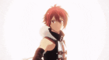 a red haired anime character is reaching out towards the camera