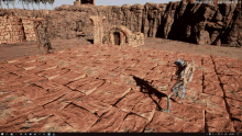 a screenshot of a video game shows a skeleton standing on a tiled floor