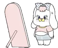 a cartoon of a bunny standing next to a mirror .