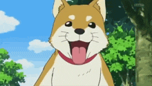 a cartoon dog with its tongue hanging out is smiling .