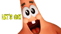 a cartoon character says let 's go with a white background