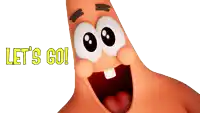 a cartoon character says let 's go with a white background