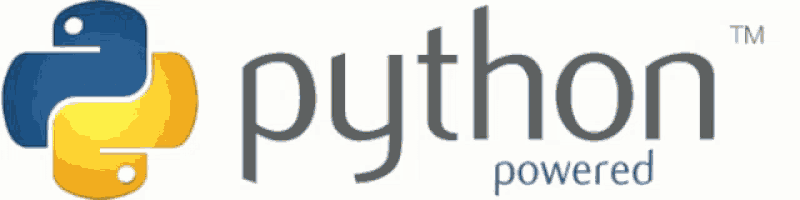 a python powered logo with a blue and yellow snake