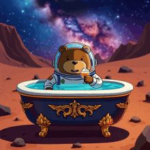 a cartoon illustration of a teddy bear in a bathtub