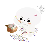 a cartoon of a ghost with a box of christmas stuff