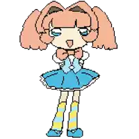 a pixel art of a girl in a blue dress