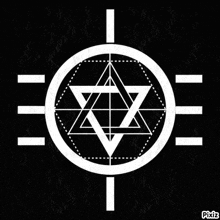 a black background with a white circle and a triangle in the center