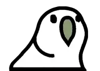 a drawing of a green parrot with a gray beak on a white background