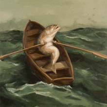 a painting of a fish in a row boat