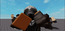a person in a video game holding a brick