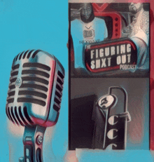 a picture of a microphone next to a picture of a podcast called figuring shxt out podcast