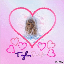 a picture of taylor swift is surrounded by hearts