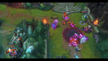 a screenshot of a video game shows a purple monster surrounded by people