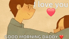 a cartoon of a man kissing a woman on the cheek with the words `` i love you '' .
