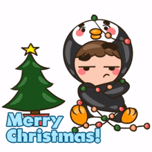 person penguin boy cute merry christmas lonely