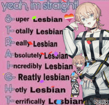 a picture of a girl with the words yeah im straight