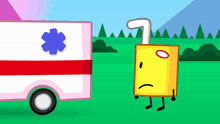 a cartoon ambulance with a blue star on it