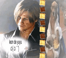 a picture of a man and a dog with the words leon de yuyu written on it