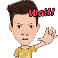 a cartoon drawing of a man with the word wait written above his head