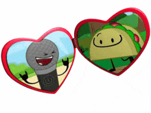 a heart shaped mirror with a microphone and a taco in it