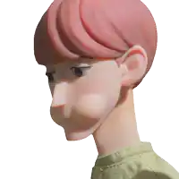 a close up of a person 's face with pink hair