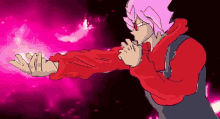 a drawing of a person with pink hair and glasses
