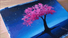 a painting of a cherry blossom tree with pink flowers