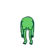 a green frog is standing on its hind legs with its arms up .