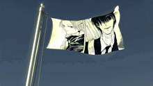 a flag with a man and woman on it