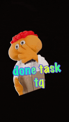 a stuffed animal with a heart on his head and the words done task tq