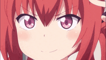 a close up of a anime character with red hair