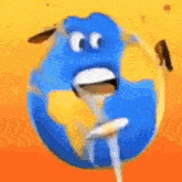 a cartoon of a globe with a smiley face and a spoon in its mouth .