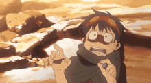 a cartoon character with a scarf around his neck and a mask on his face