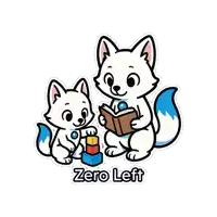 a sticker of two foxes reading a book and playing with blocks that says zero left