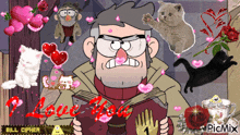 a picture of a man holding a book that says i love you on it
