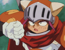 a cartoon character wearing a cat ear helmet giving a thumbs down sign