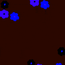 a brown background with blue flowers and white writing