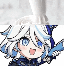 a cartoon girl is holding a sword next to a bottle of milk .