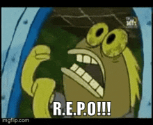 a cartoon character with a big mouth says r.e.p.o
