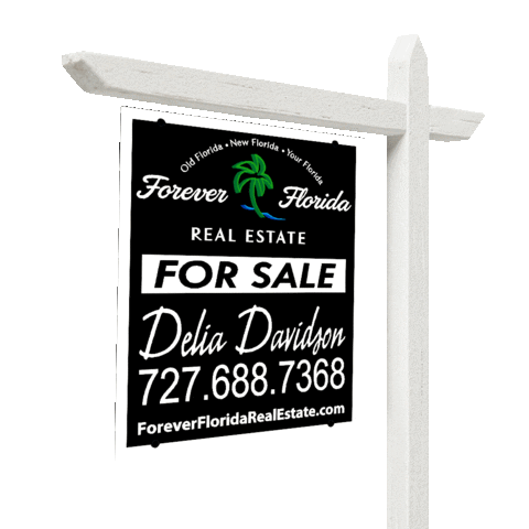 a forever florida real estate for sale sign with a palm tree on it