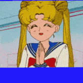 a cartoon girl is praying with her hands folded in front of her face