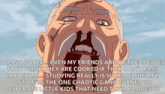 a cartoon of a man with a quote on his face