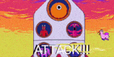 a cartoon of a rocket with a bird flying in front of it and the words attack !!!