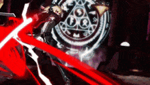 a video game character is holding a sword in front of a circular symbol that says ' x ' on it
