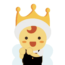 a baby with a crown on his head is pointing at the camera