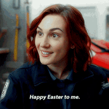 a woman says happy easter to me while wearing a uniform