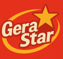 a red and yellow logo for gera star with a yellow star in the center