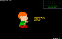 a cartoon of a boy smoking a cigarette with the words medicinal herb on the bottom right